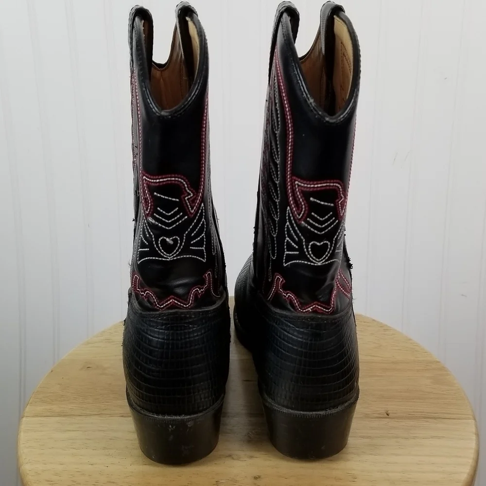 Durango Cowboy Boots Kids Size 5.5 D Lizard Print Black Western Festival Stitch